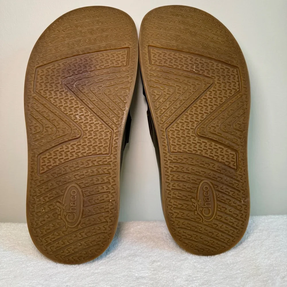 Chaco Womens Townes Slide Leather Sandals Olive Green Size 9 Buckle Chunky